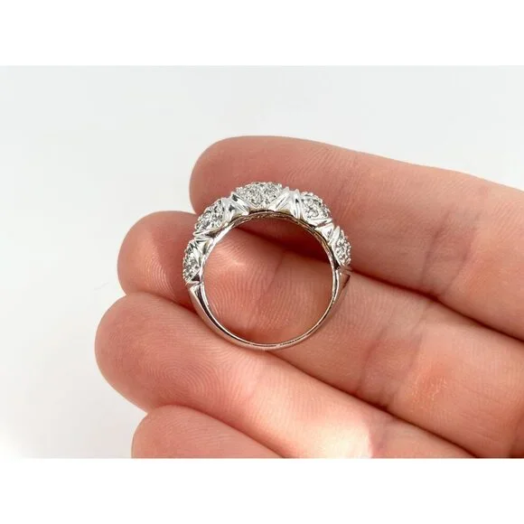 SOLD Domed Sterling Silver Pave Set Vintage Multi Gemstone Cluster Ring - sz 7 - Picture 6 of 10